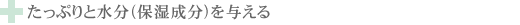 たっぷりと水分(保湿成分)を与える